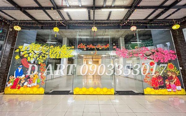 Vẽ kính Tết Hoa Mai Hoa Đào